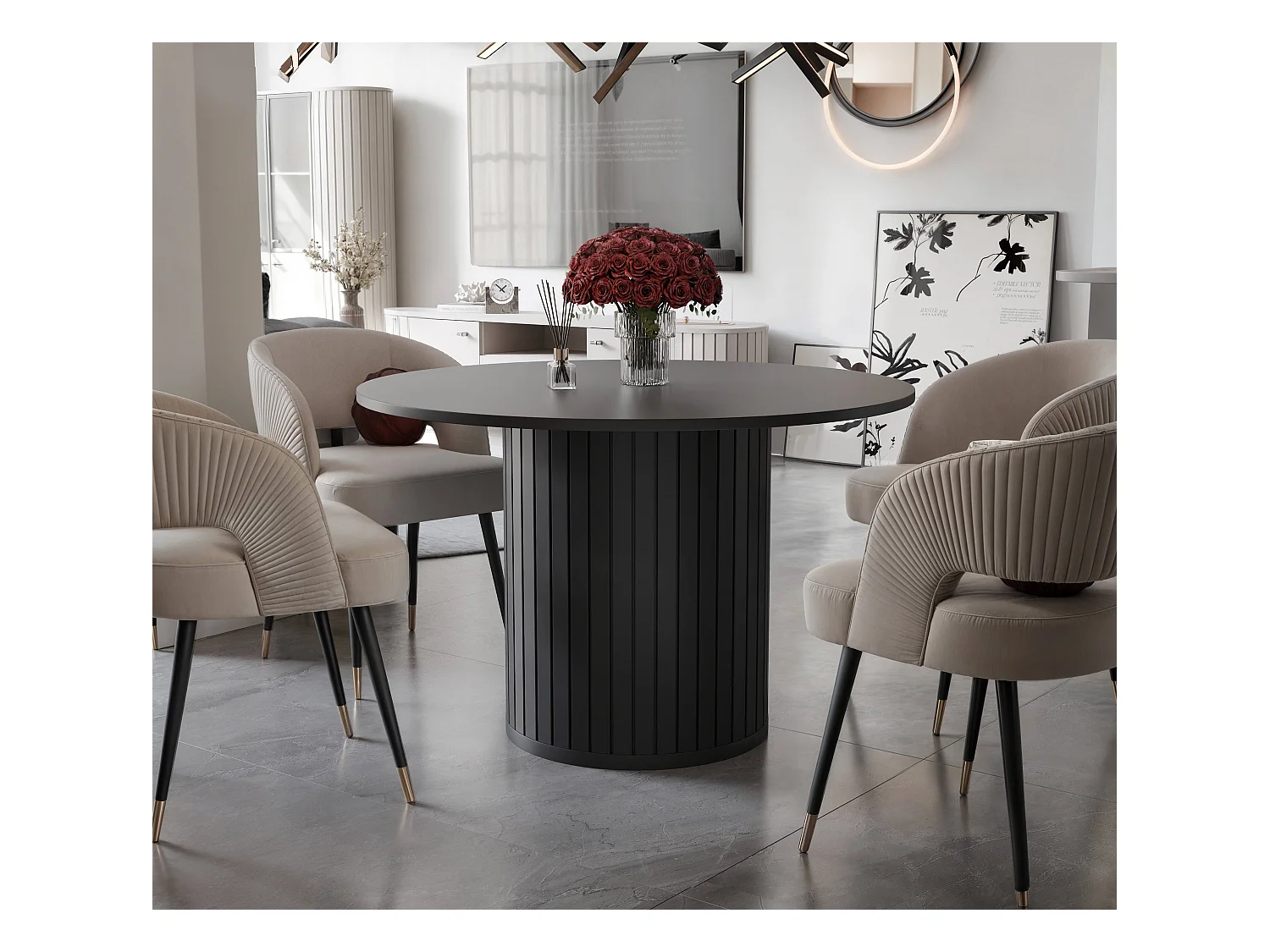 Table à manger ronde SENTO - 4 personnes, MDF Noir