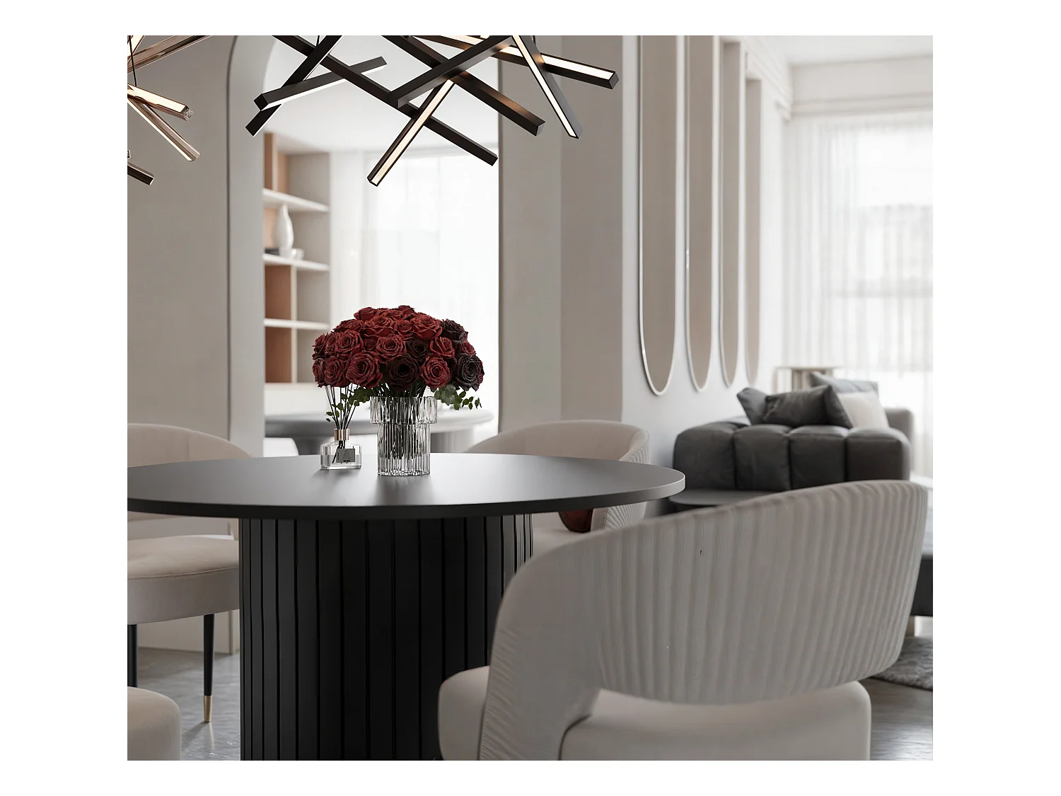 Table à manger ronde SENTO - 4 personnes, MDF Noir