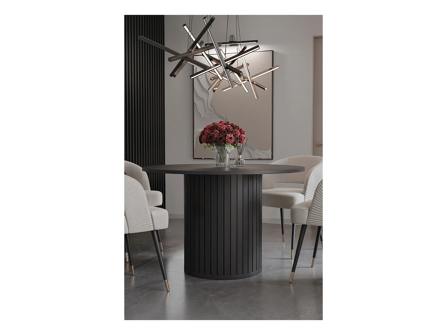 Table à manger ronde SENTO - 4 personnes, MDF Noir