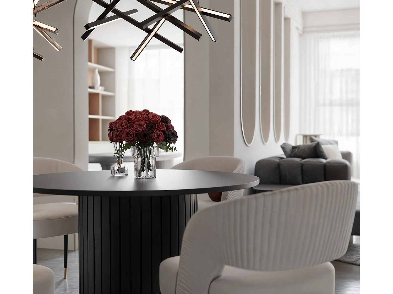 Table à manger ronde SENTO - 4 personnes, MDF Noir