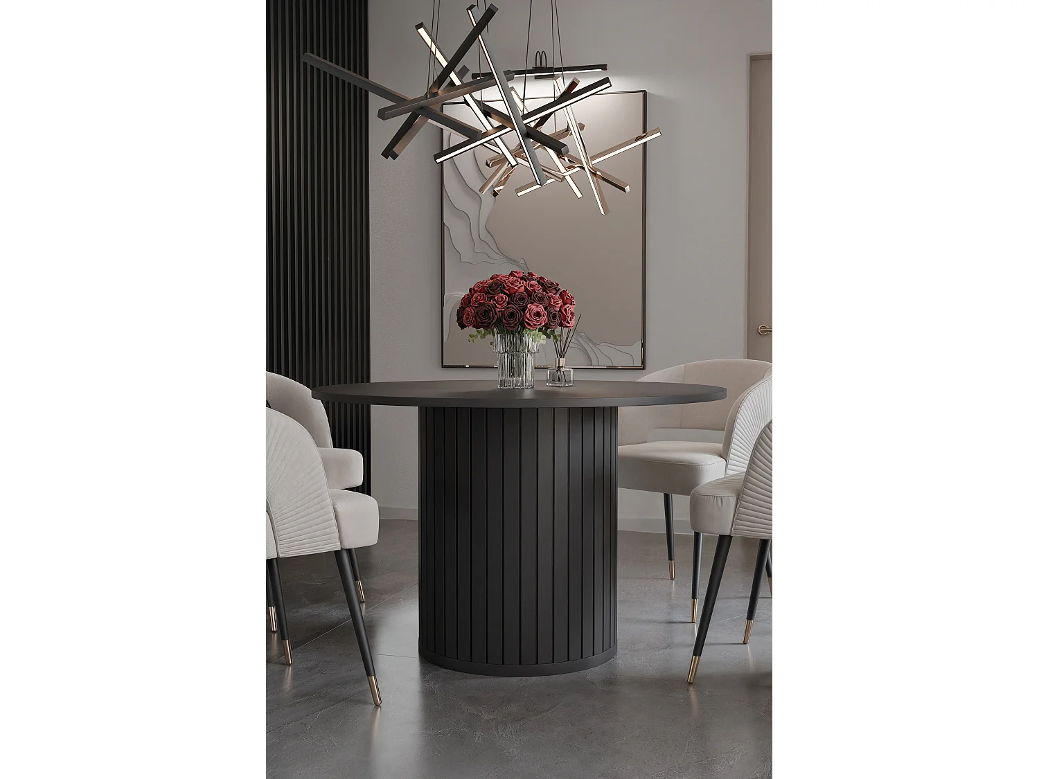 Table à manger ronde SENTO - 4 personnes, MDF Noir