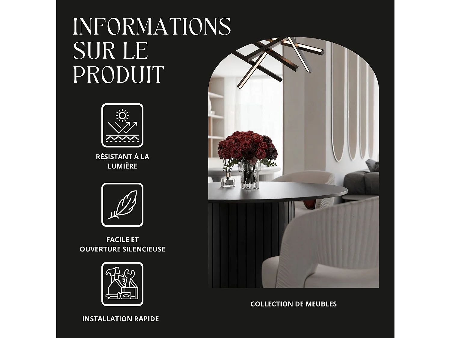 Table à manger ronde SENTO - 4 personnes, MDF Noir