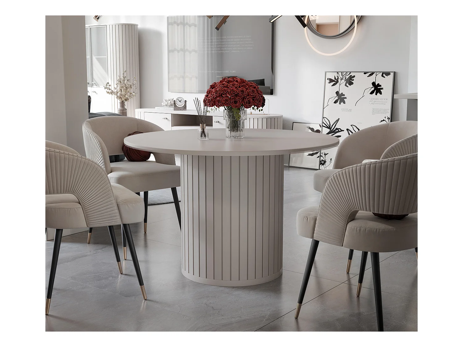 Table à manger ronde SENTO - 4 personnes, MDF Crème