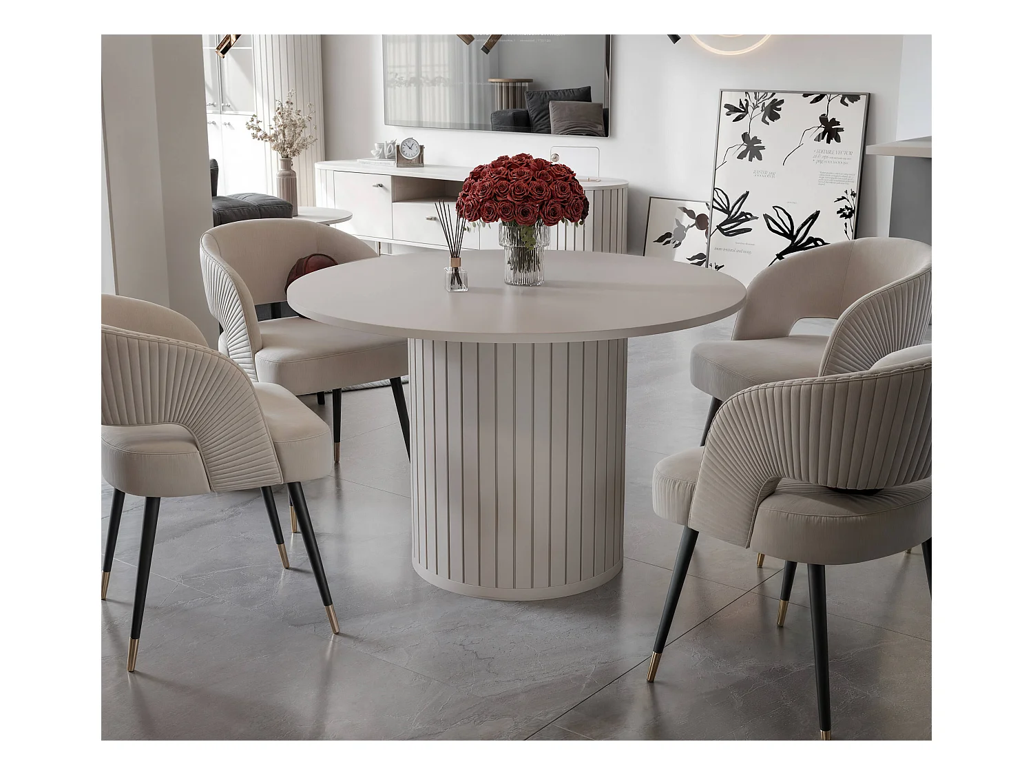 Table à manger ronde SENTO - 4 personnes, MDF Crème