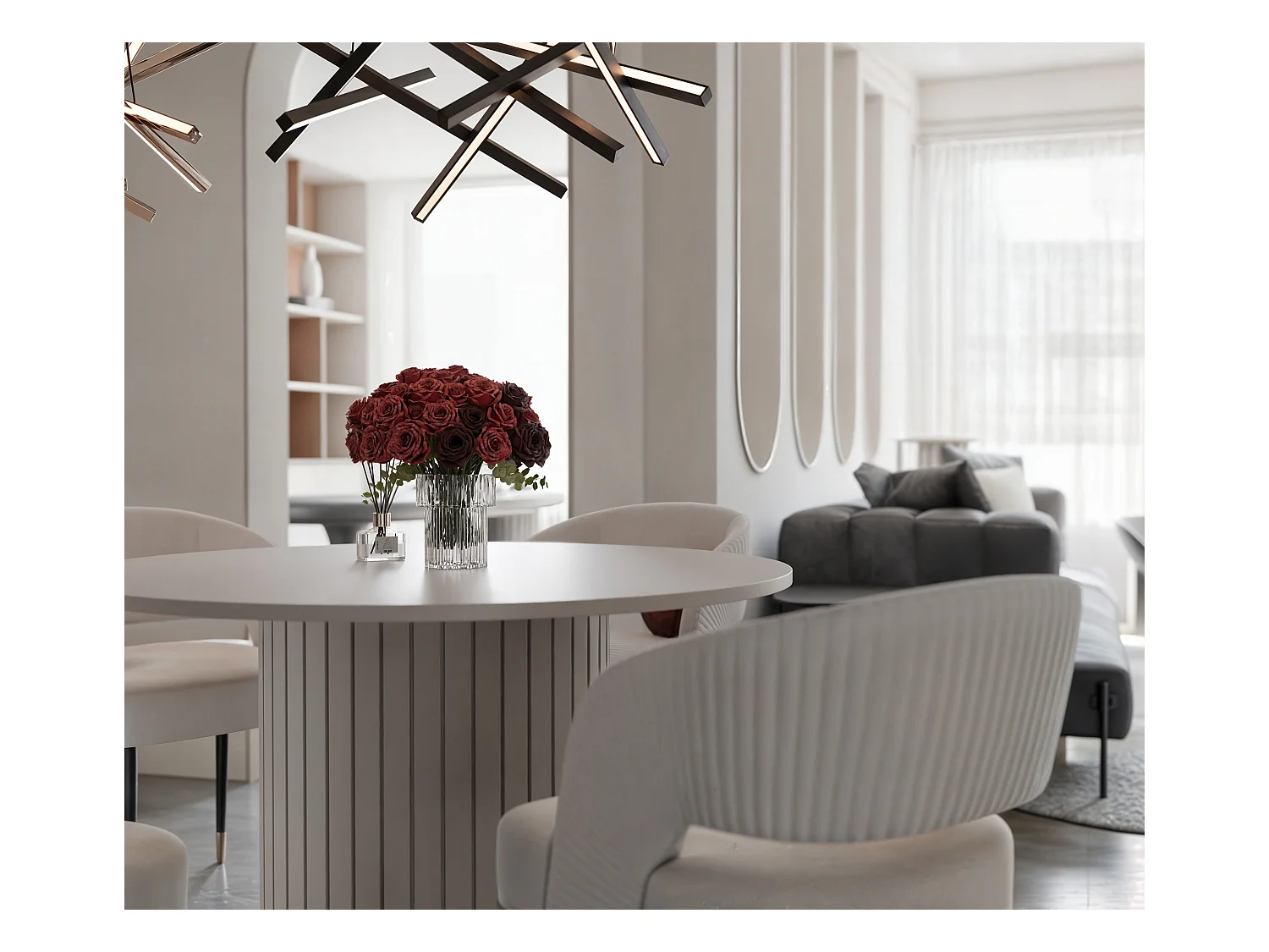 Table à manger ronde SENTO - 4 personnes, MDF Crème