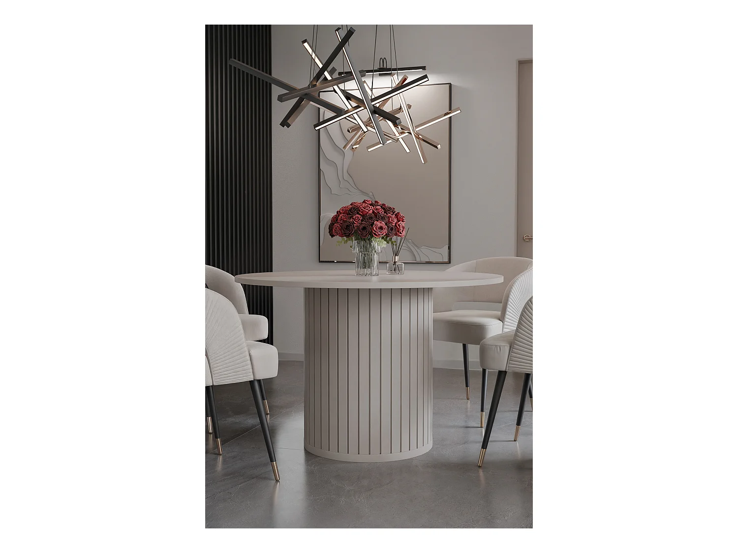 Table à manger ronde SENTO - 4 personnes, MDF Crème