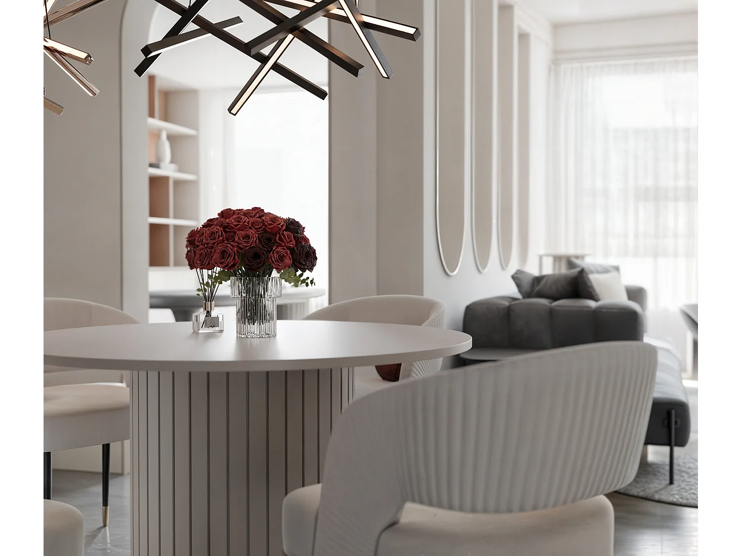 Table à manger ronde SENTO - 4 personnes, MDF Crème