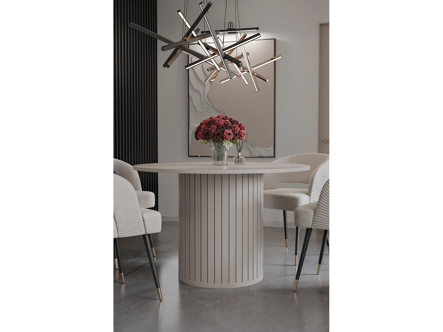 Table à manger ronde SENTO - 4 personnes, MDF Crème