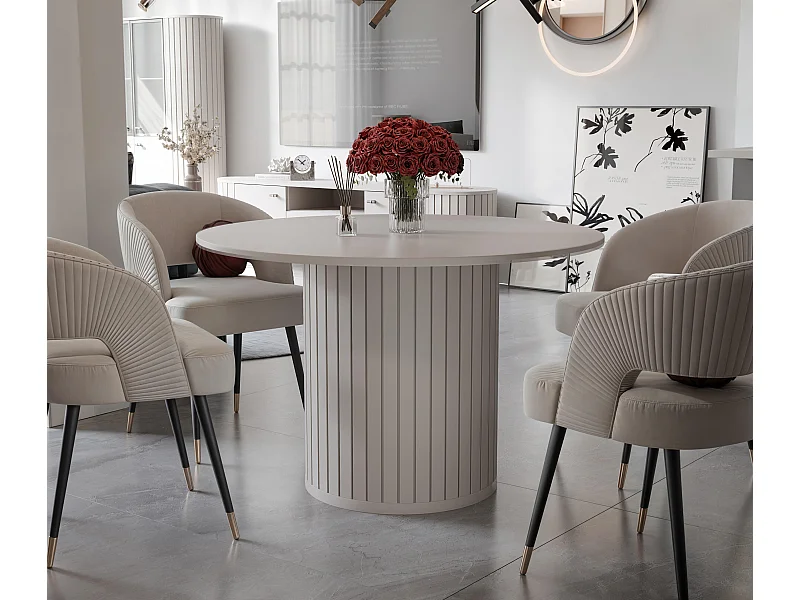 Table à manger ronde SENTO - 4 personnes, MDF Crème