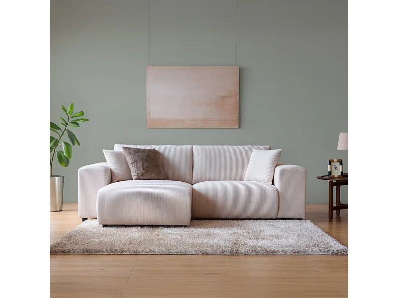 Sofá esquinero modular de terciopelo beige de 3 plazas - Cómodo y elegante