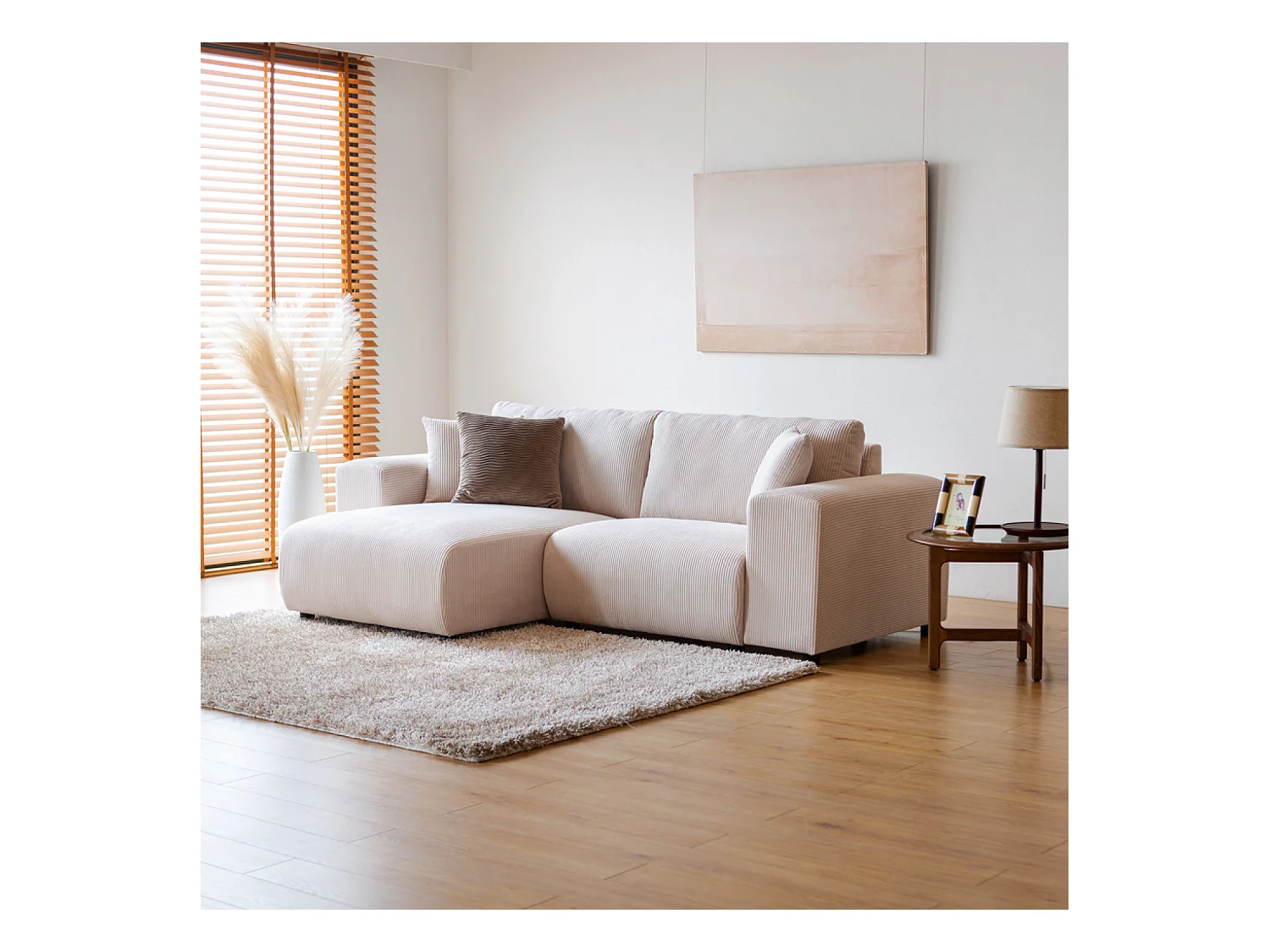 Canapé d'angle modulable 3 places en velours côtelé beige ABERDEEN