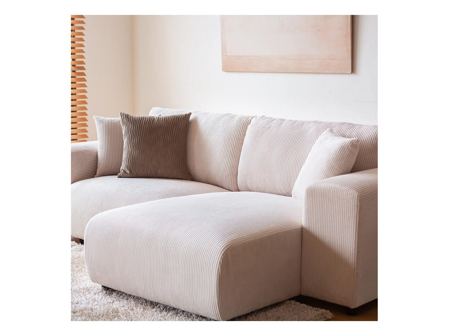 Canapé d'angle modulable 3 places en velours côtelé beige ABERDEEN