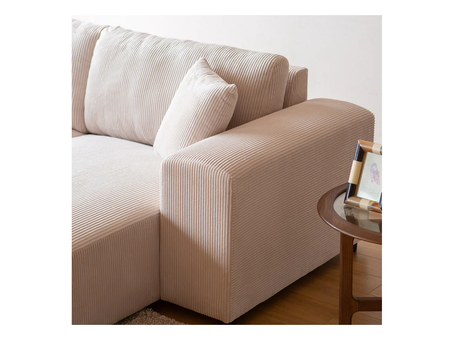 Canapé d'angle modulable 3 places en velours côtelé beige ABERDEEN