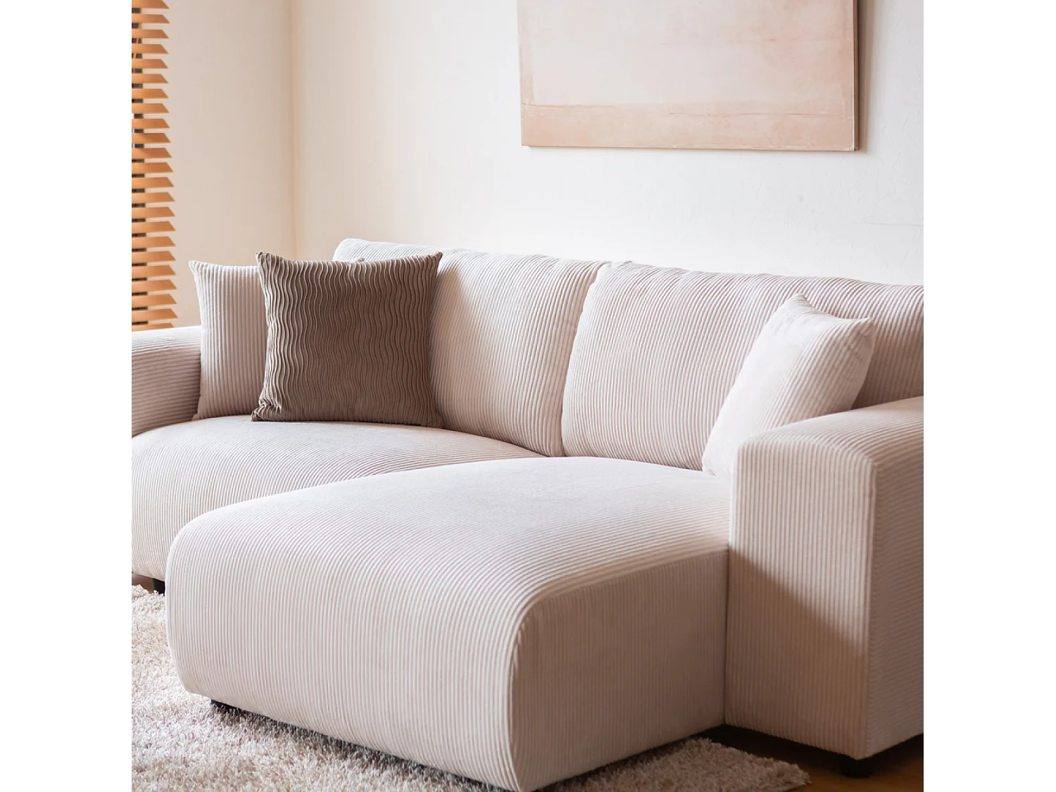 Canapé d'angle modulable 3 places en velours côtelé beige ABERDEEN