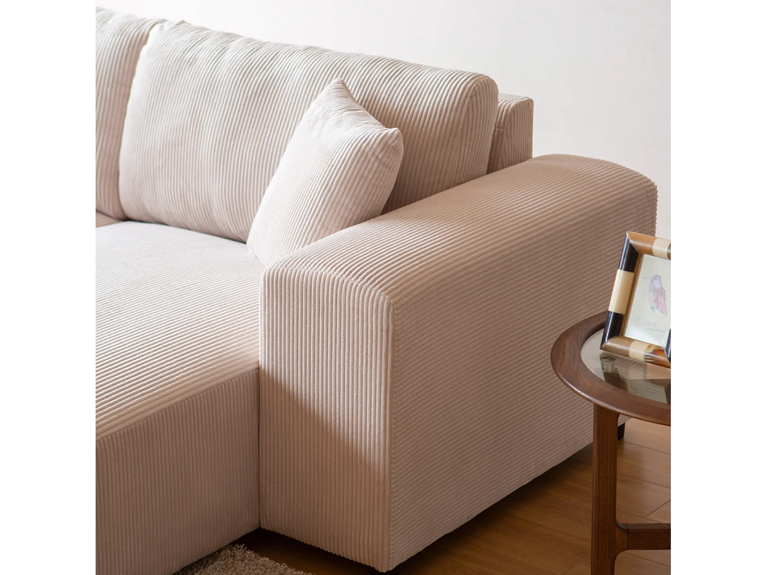 Canapé d'angle modulable 3 places en velours côtelé beige ABERDEEN