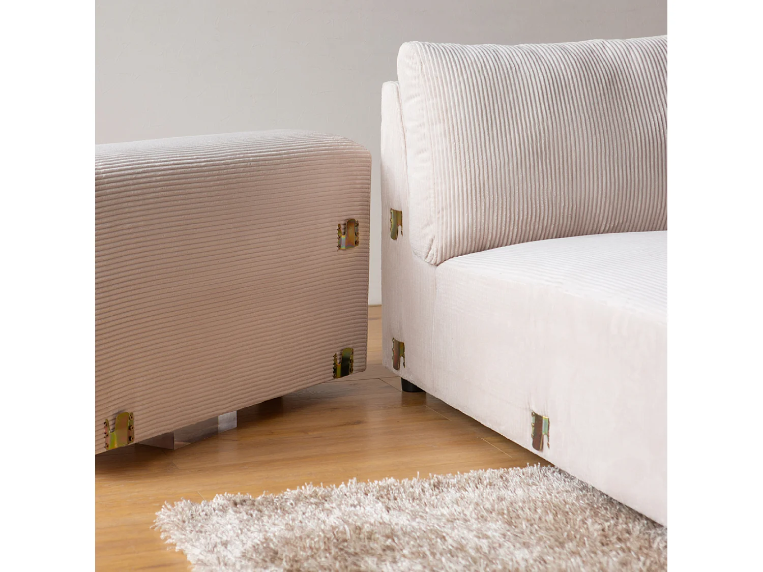 Canapé d'angle modulable 3 places en velours côtelé beige ABERDEEN