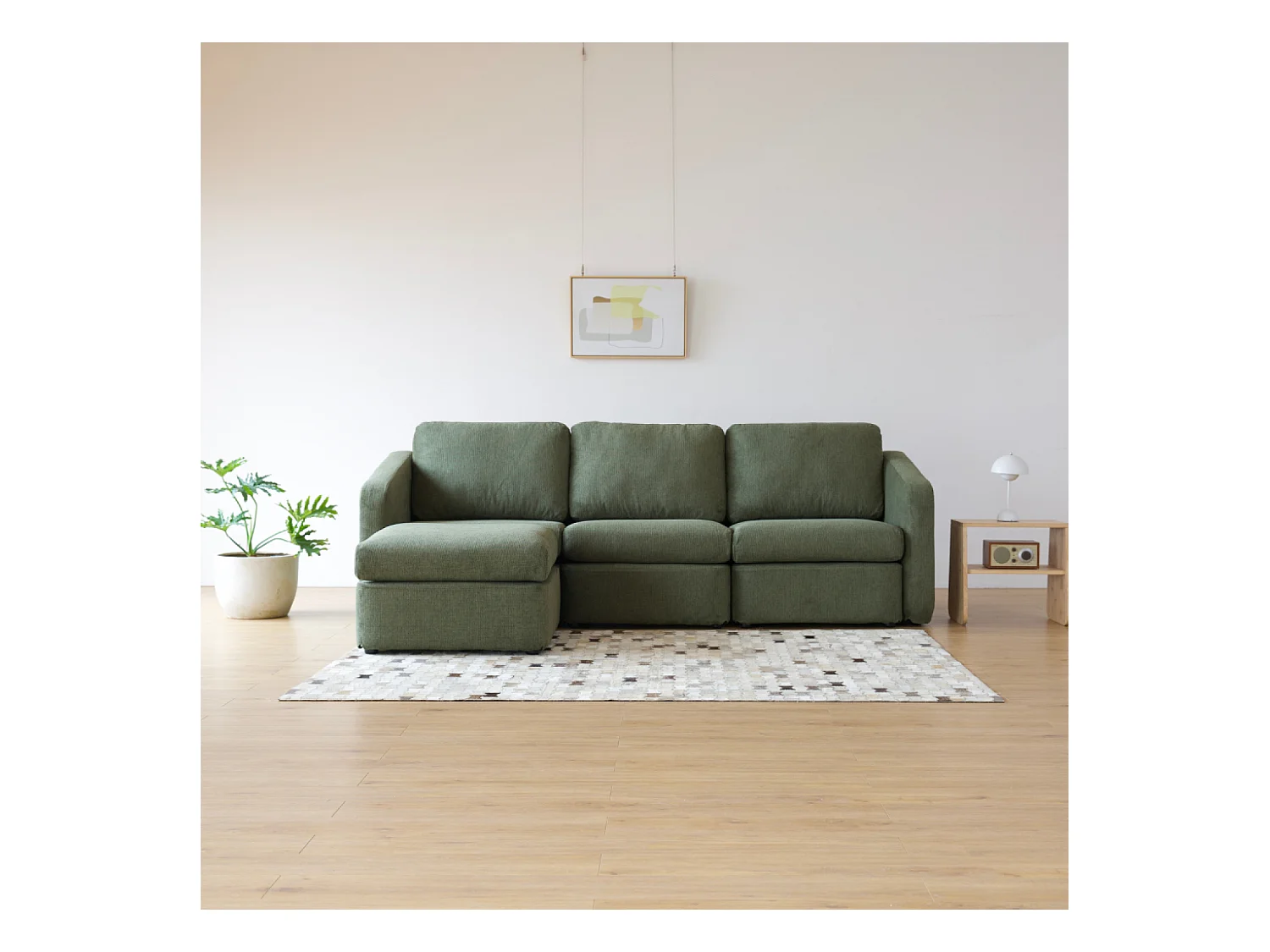 Sofá Modular de 3 Lugares Verde com Pufe em Tecido FlexiWave - Confortável e Elegante