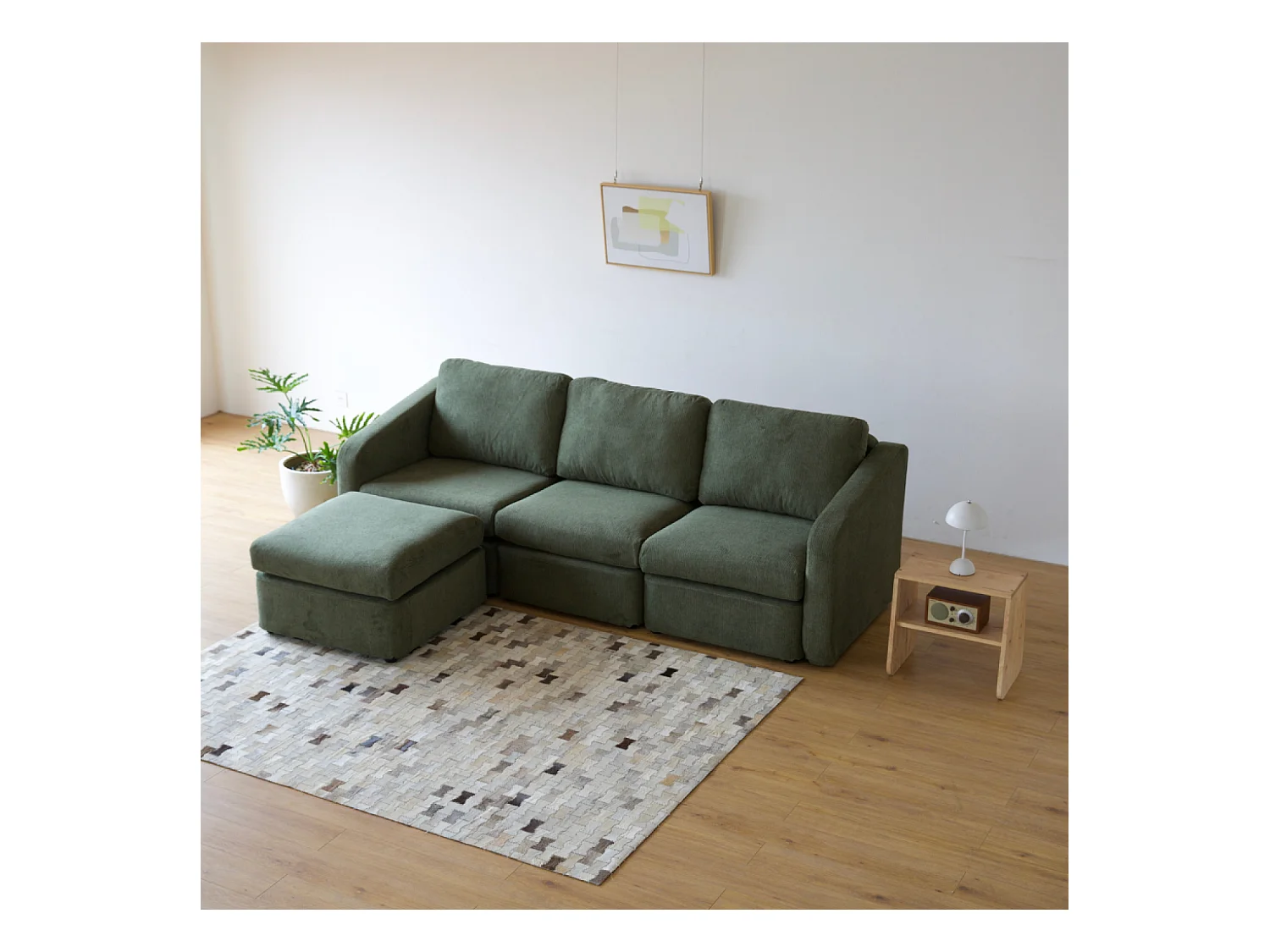 Sofá Modular de 3 Lugares Verde com Pufe em Tecido FlexiWave - Confortável e Elegante