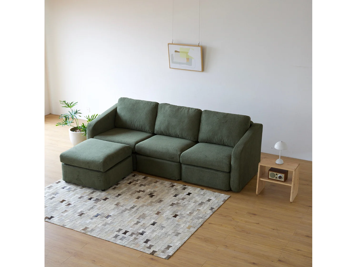 Canapé modulable 3 places vert avec pouf KONEKT