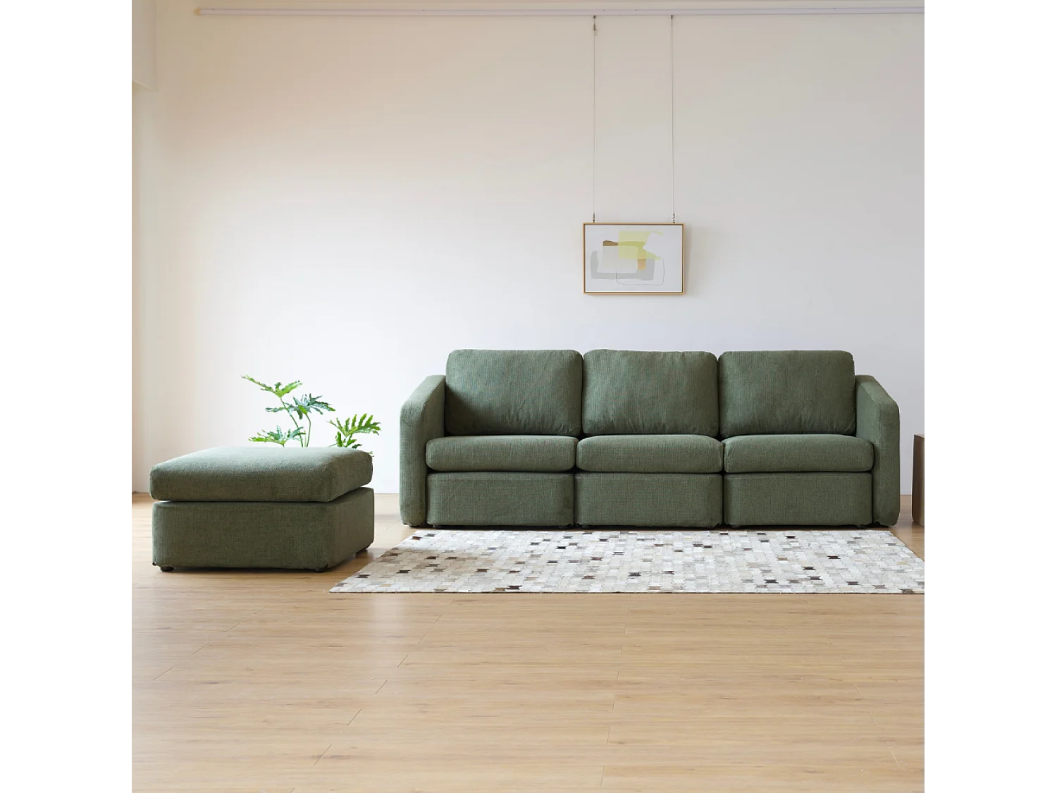 Canapé modulable 3 places vert avec pouf KONEKT