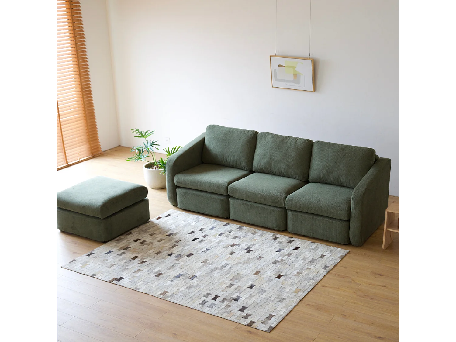 Canapé modulable 3 places vert avec pouf KONEKT