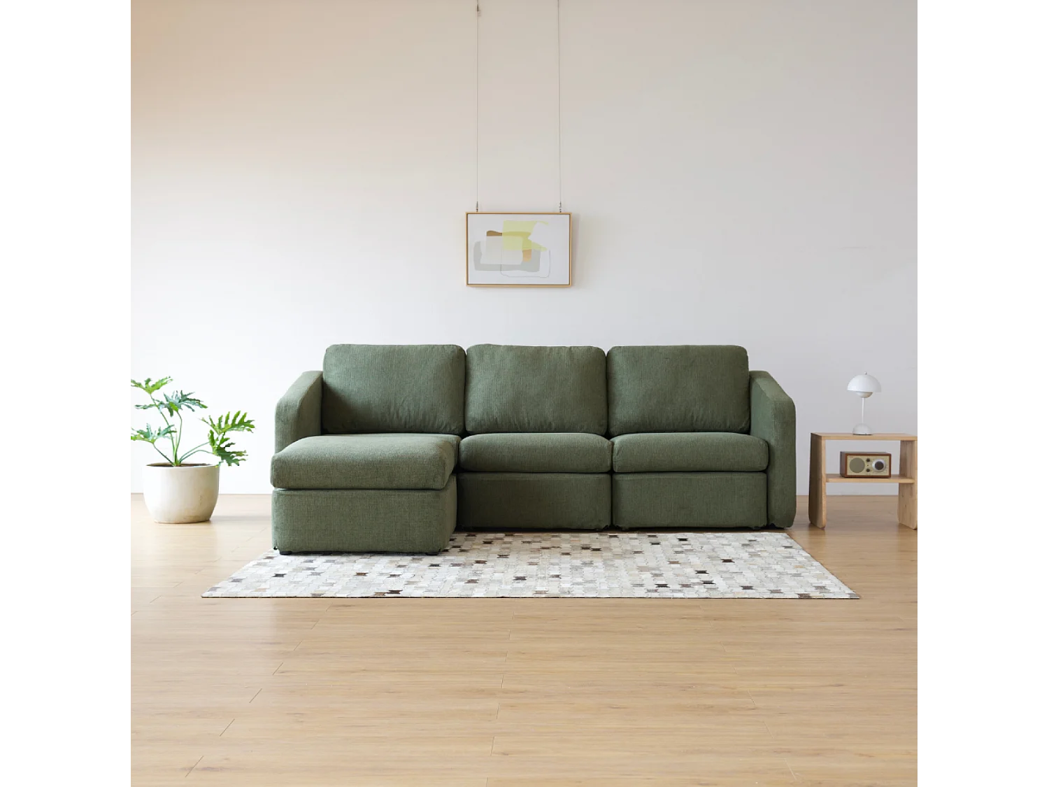Canapé modulable 3 places vert avec pouf KONEKT