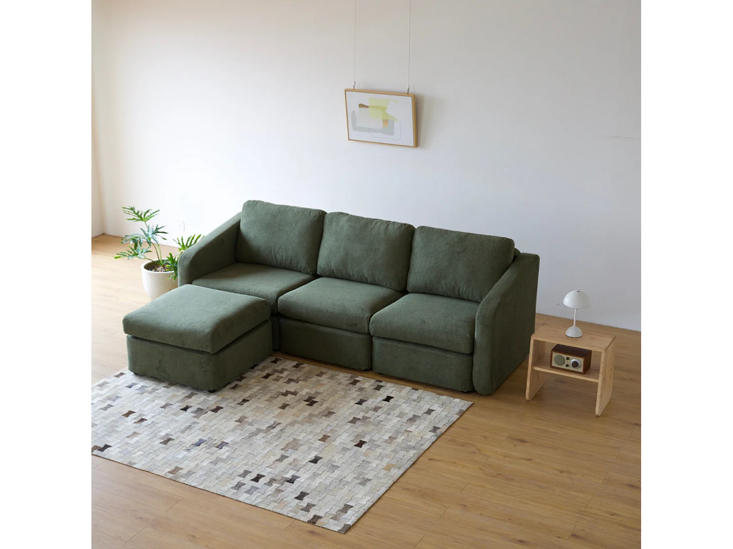 Canapé modulable 3 places vert avec pouf KONEKT