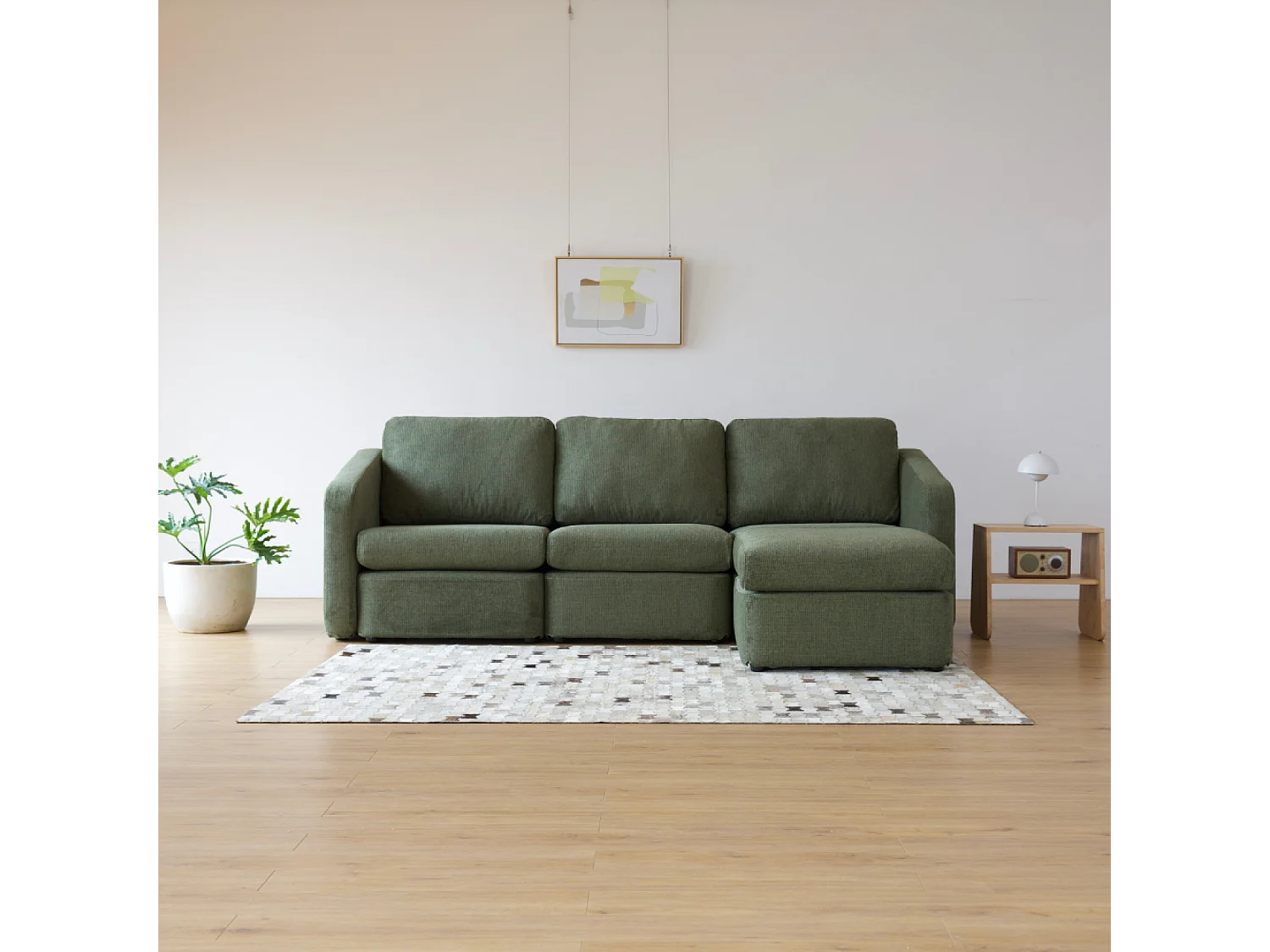 Canapé modulable 3 places vert avec pouf KONEKT