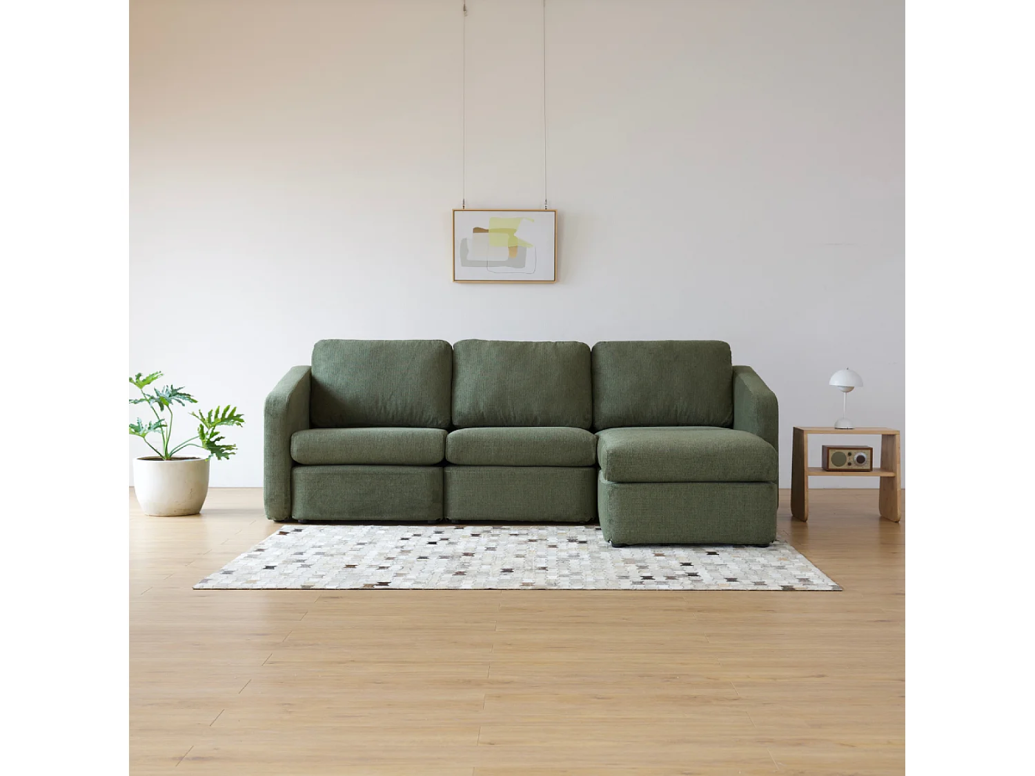 Canapé 3 places modulable vert avec pouf KONEKT