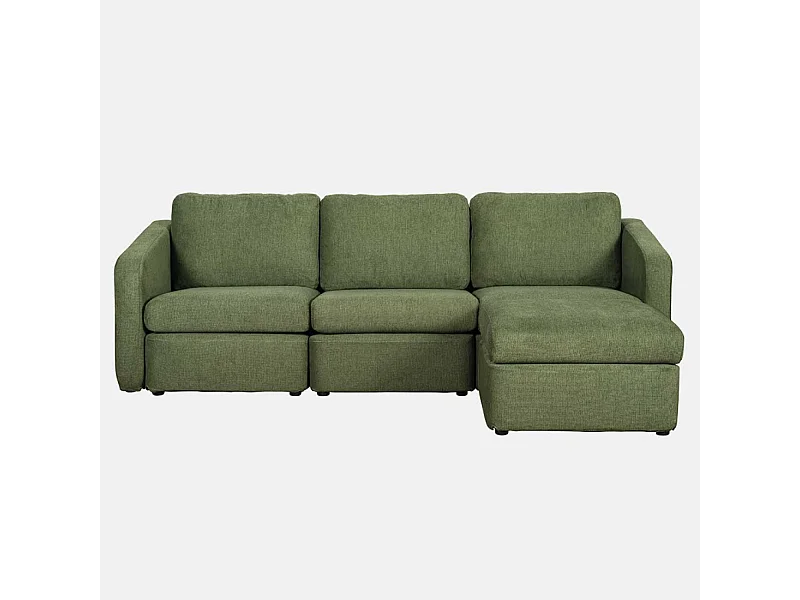 Sofá Modular de 3 Lugares Verde com Pufe em Tecido FlexiWave - Confortável e Elegante