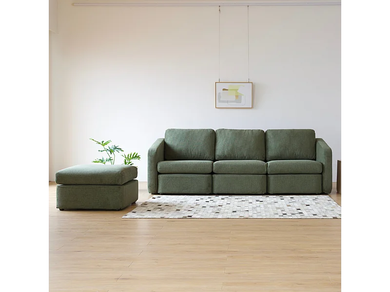 Modulaire 3-Zitsbank Groen met Poef van FlexiWave-stof - Comfortabel en Elegant