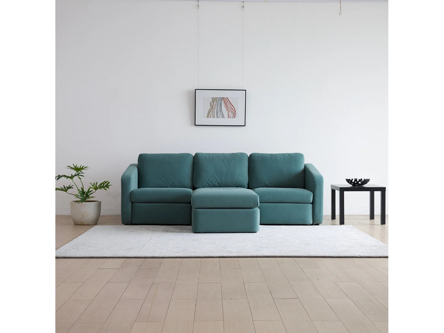 Canapé modulable 3 places bleu avec pouf KONEKT