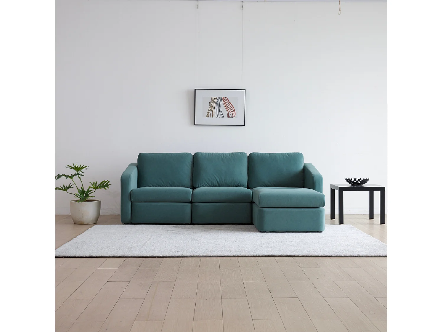 Canapé modulable 3 places bleu avec pouf KONEKT