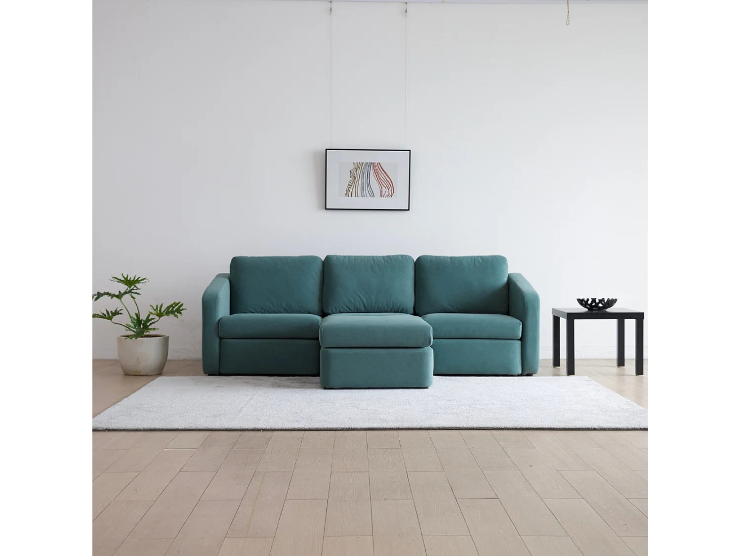 Canapé modulable 3 places bleu avec pouf KONEKT