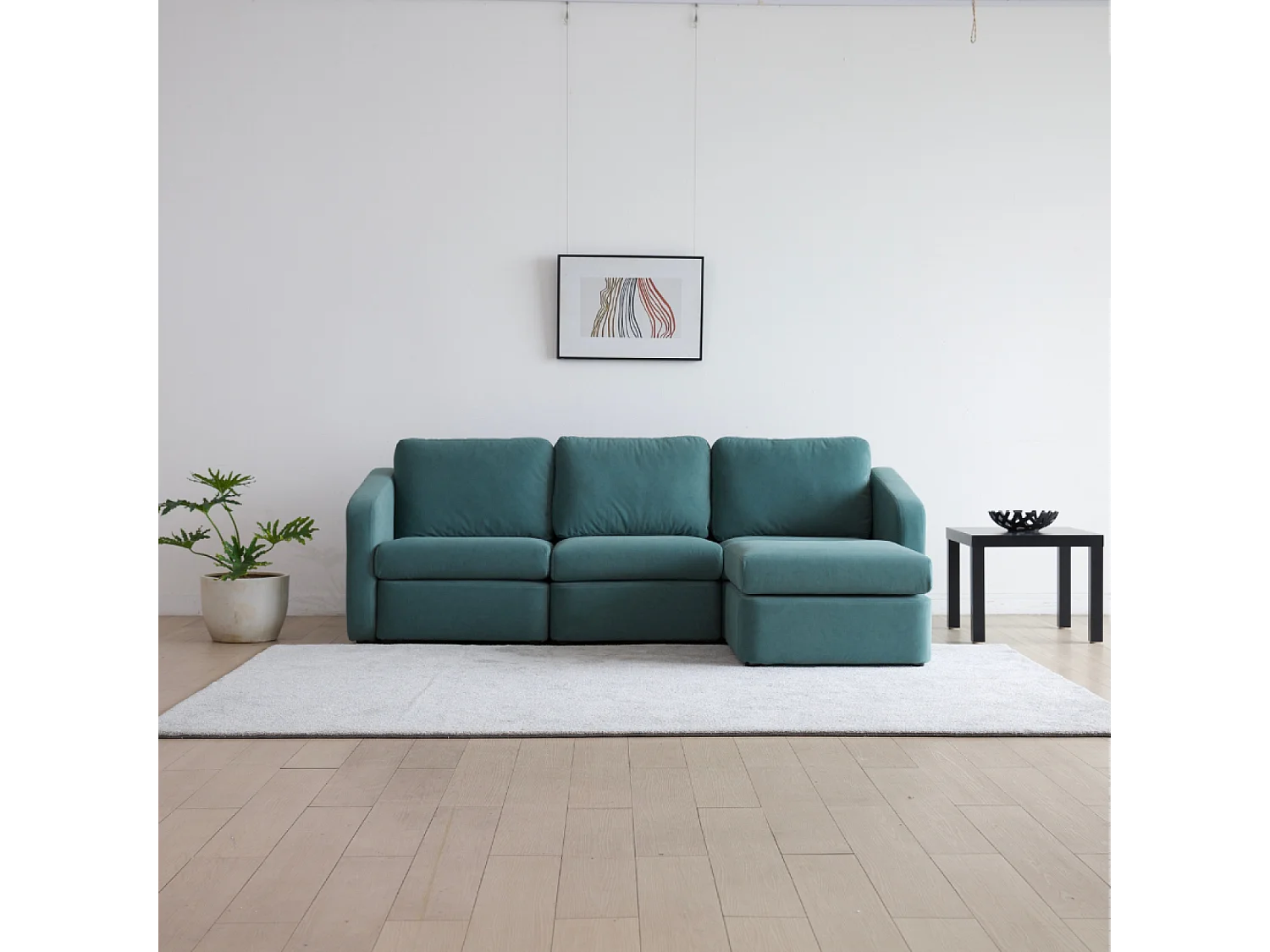 Canapé modulable 3 places bleu avec pouf KONEKT