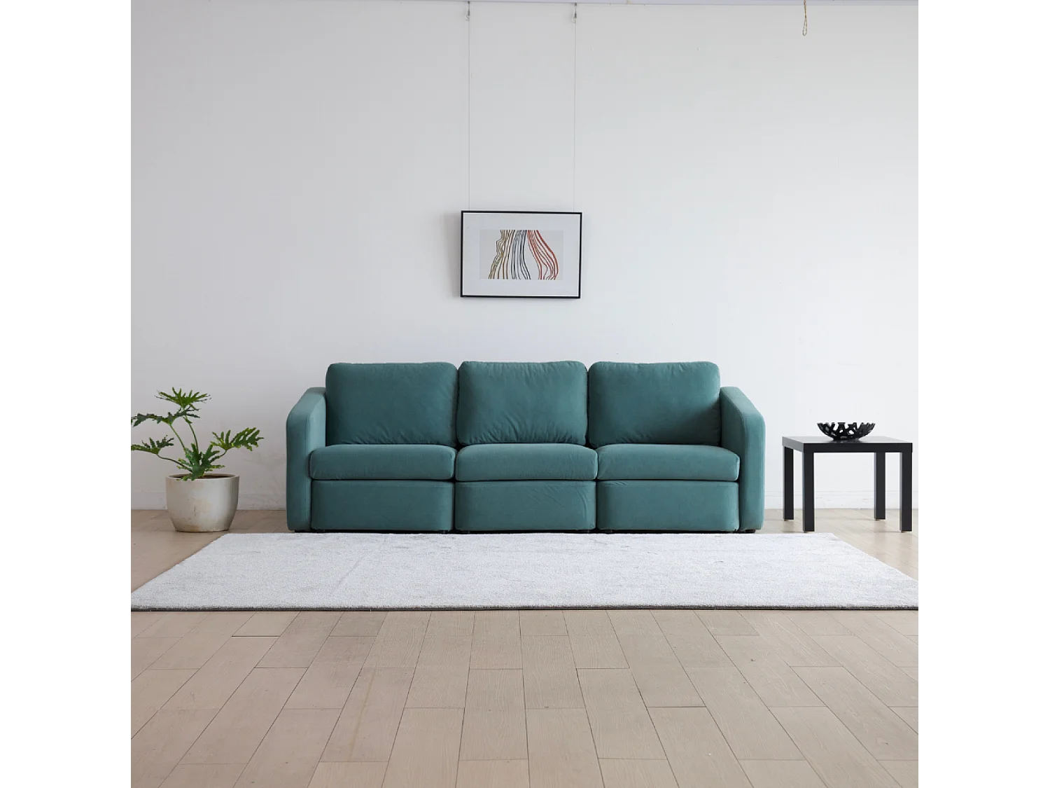 Canapé modulable 3 places bleu avec pouf KONEKT