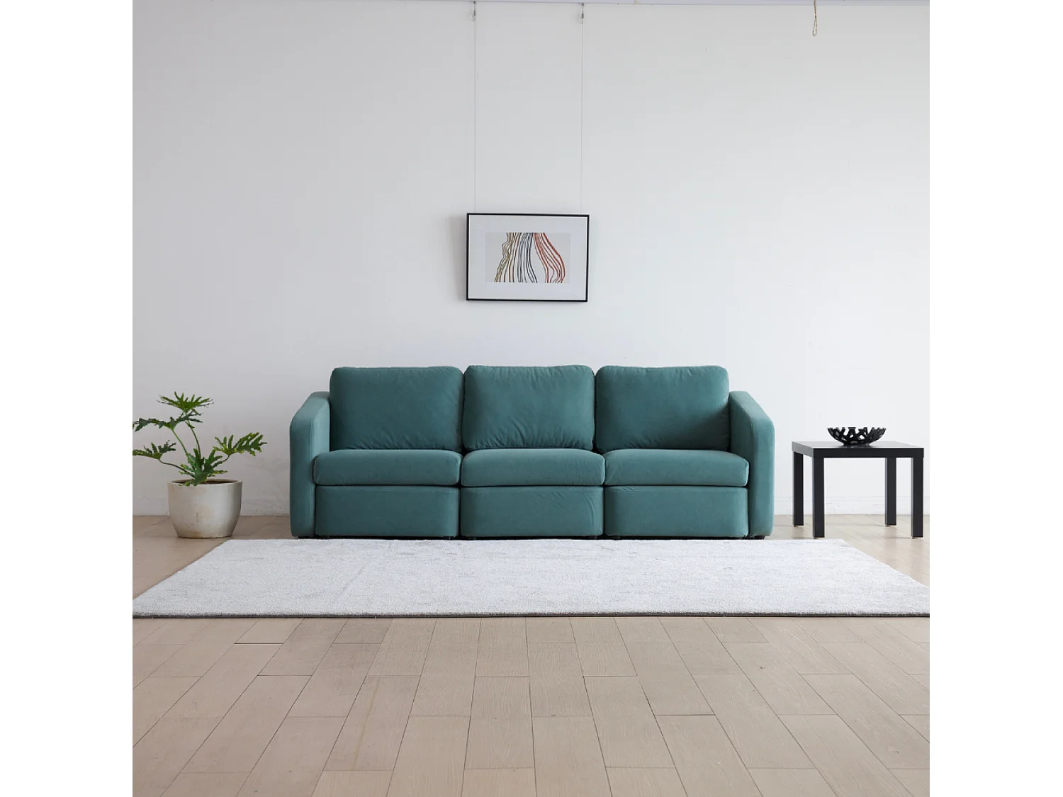 Canapé 3 places modulable bleu avec pouf KONEKT