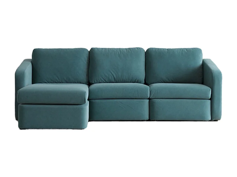 Sofá Modular de 3 Lugares Azul com Pufe - Design Equilibrado, Tecido FlexiPet, Estrutura em Madeira Maciça