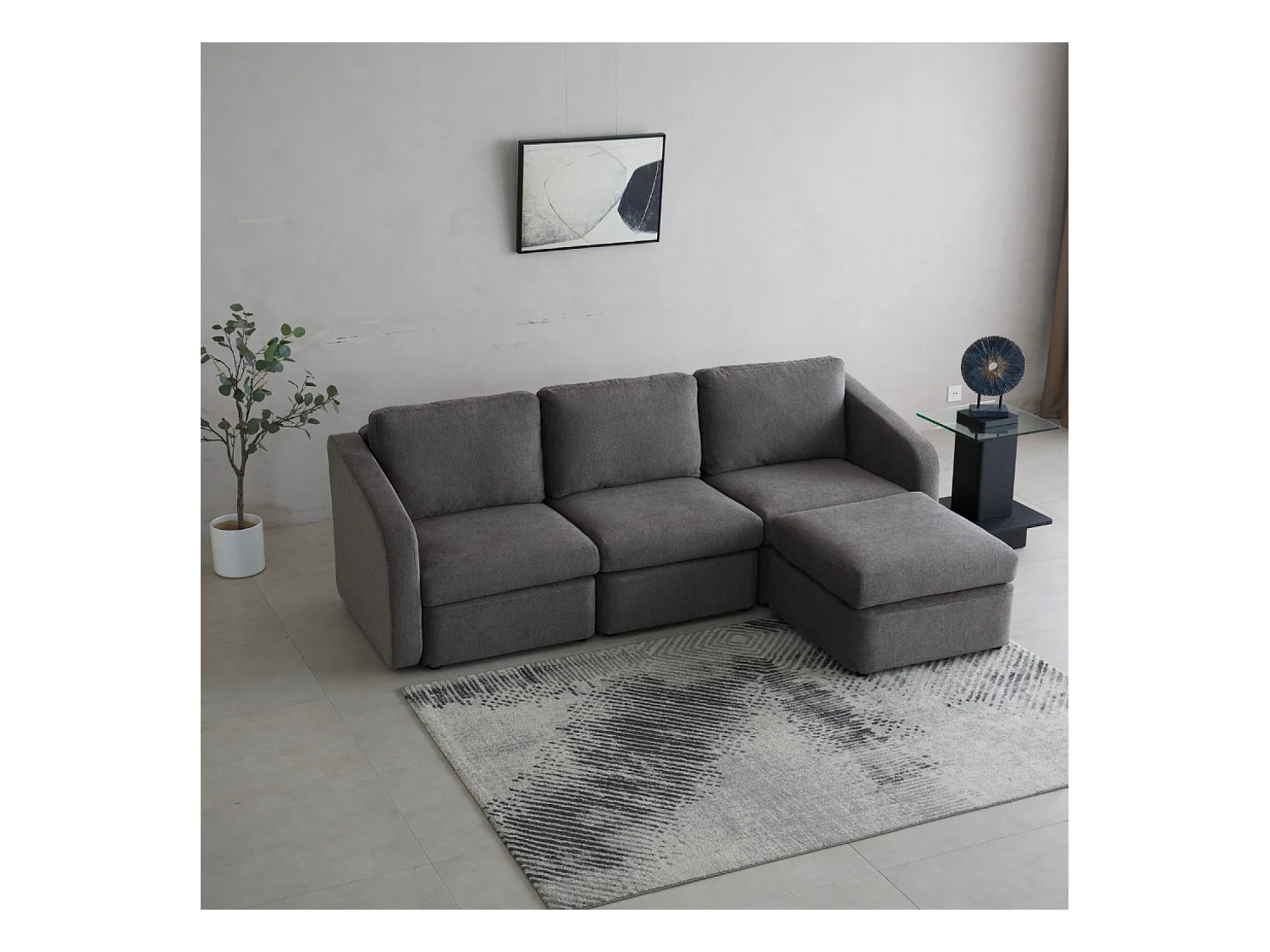 Divano Modulare 3 Posti Grigio Scuro con Pouf - Confortevole ed Elegante
