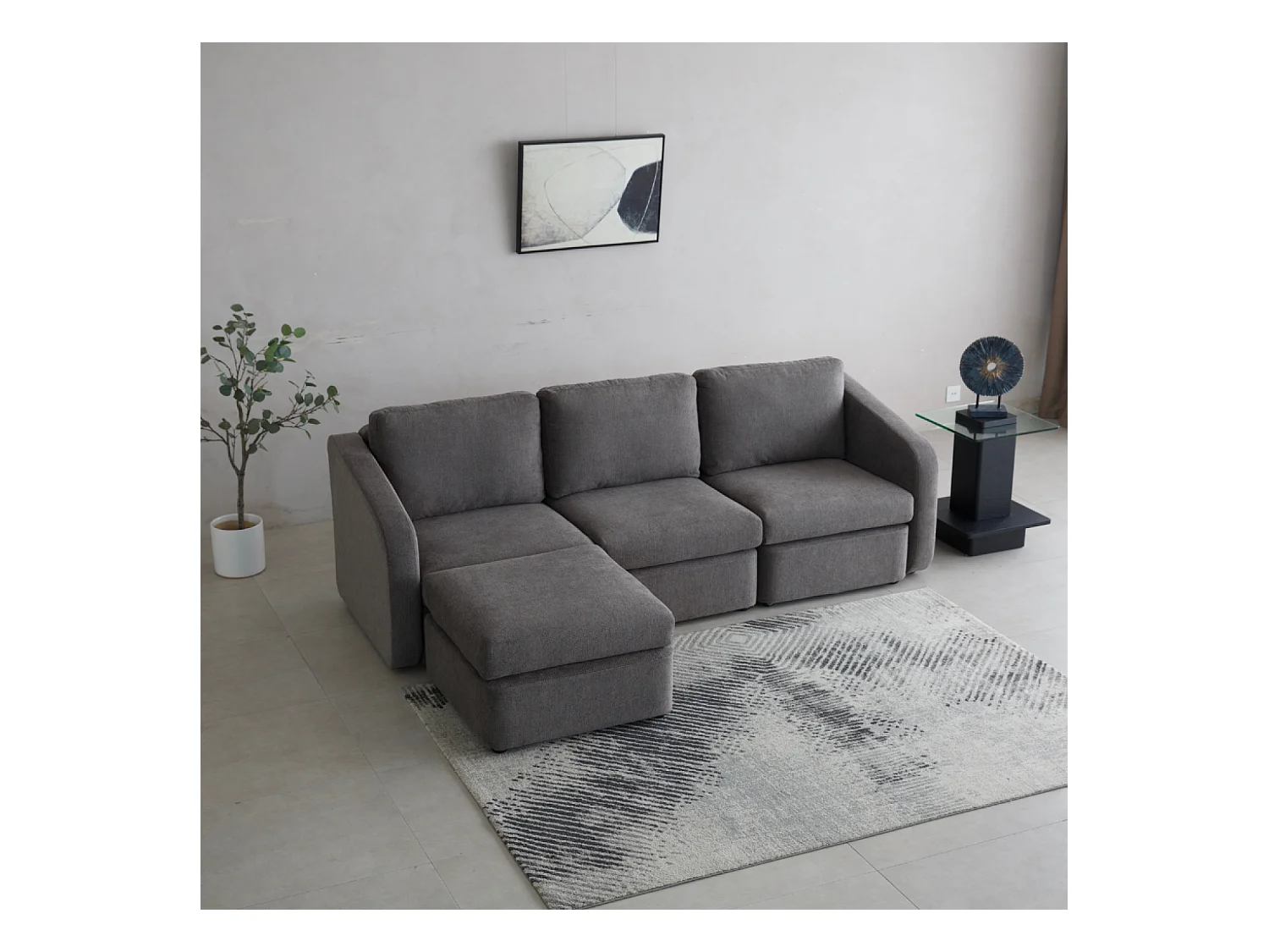 Divano Modulare 3 Posti Grigio Scuro con Pouf - Confortevole ed Elegante