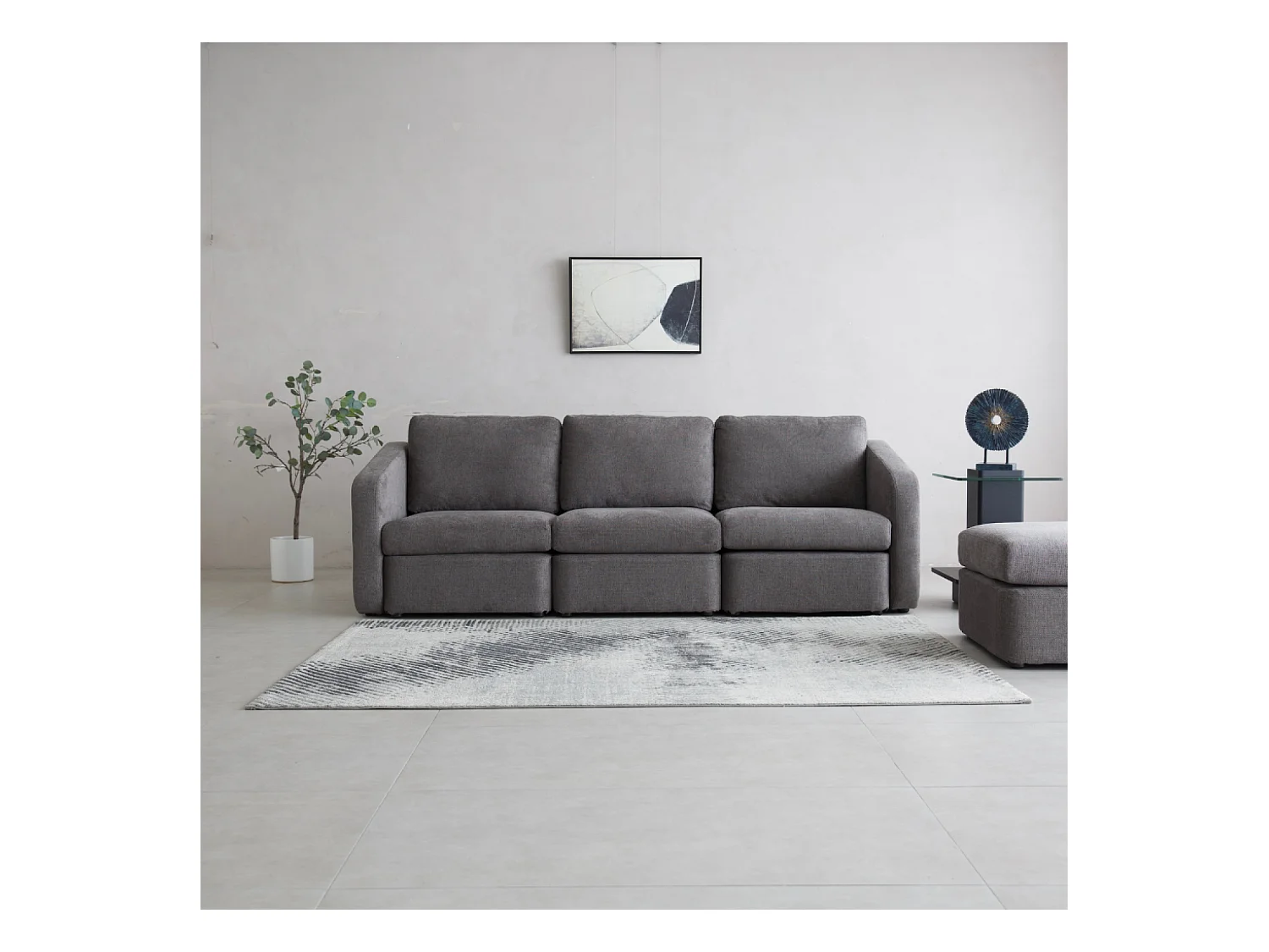 Divano Modulare 3 Posti Grigio Scuro con Pouf - Confortevole ed Elegante