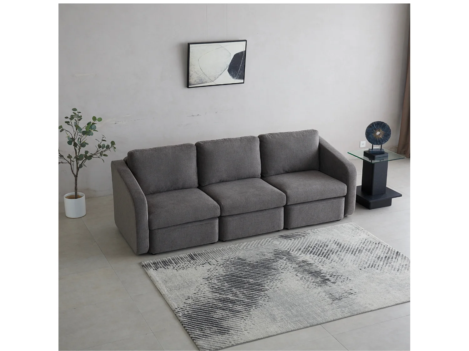 Divano Modulare 3 Posti Grigio Scuro con Pouf - Confortevole ed Elegante