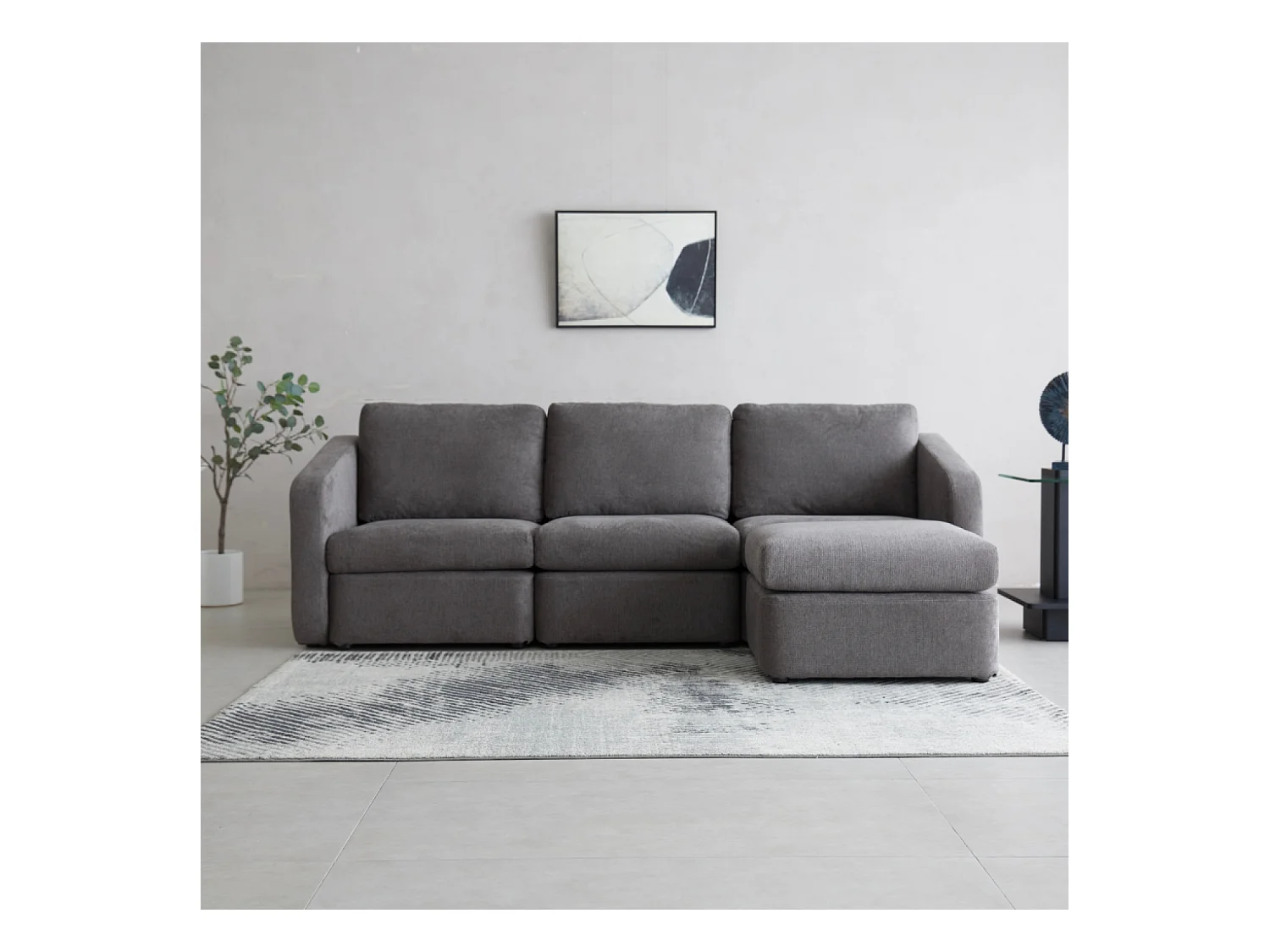 Canapé modulable 3 places gris foncé avec pouf KONEKT