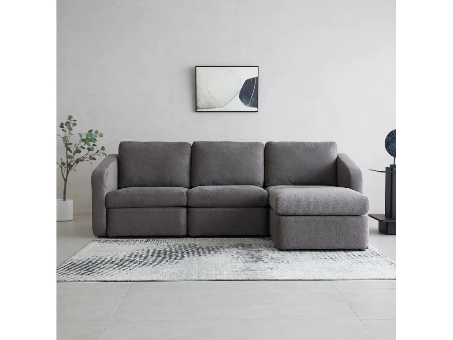 Canapé modulable 3 places gris foncé avec pouf KONEKT