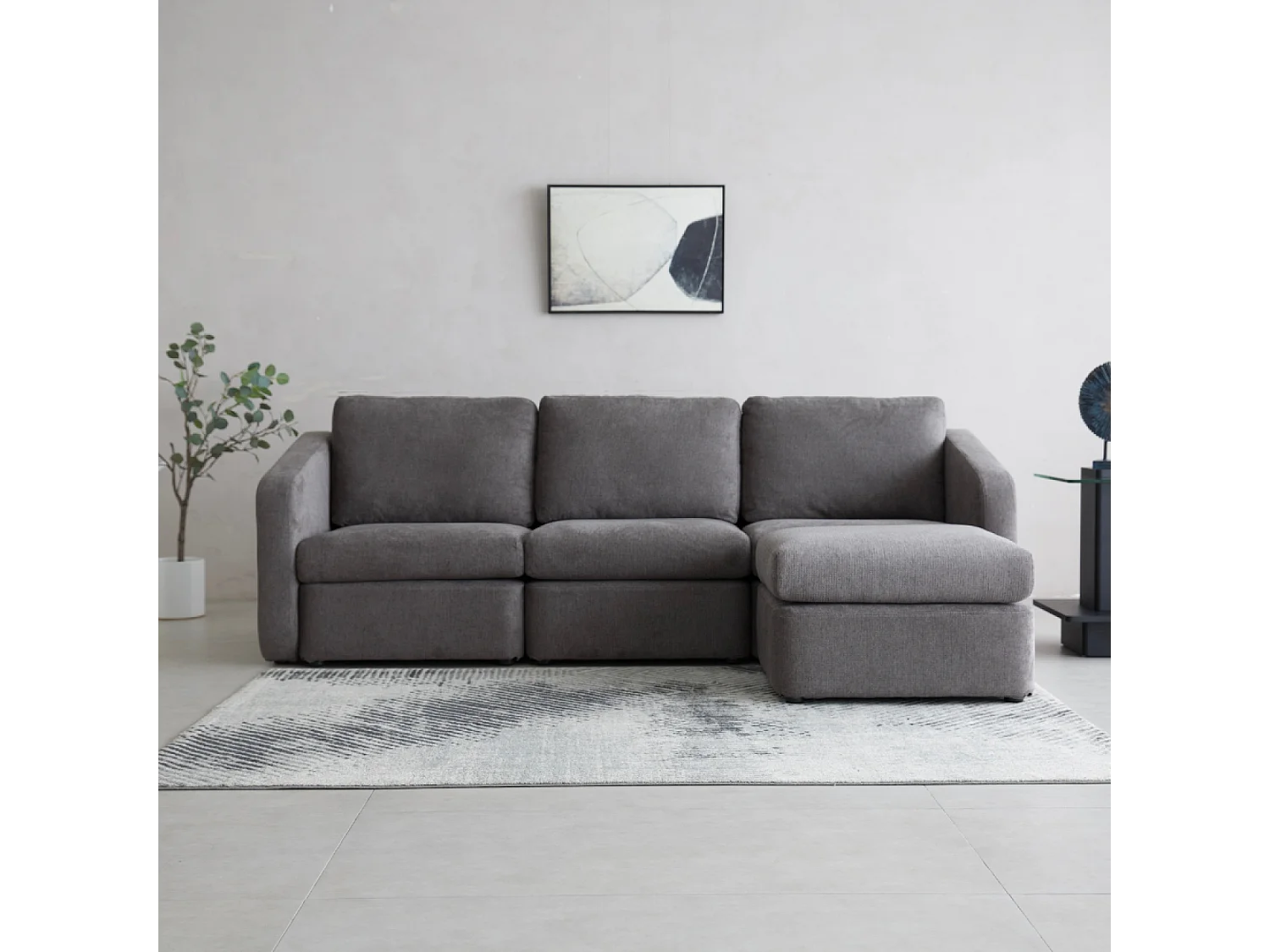 Canapé modulable 3 places gris foncé avec pouf KONEKT
