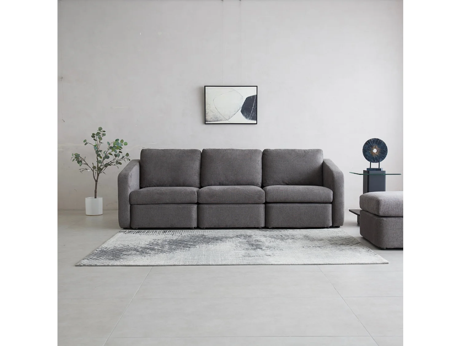 Divano Modulare 3 Posti Grigio Scuro con Pouf - Confortevole ed Elegante