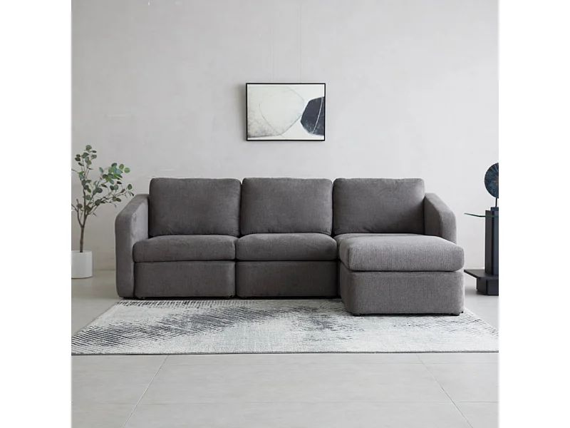 Canapé modulable 3 places gris foncé avec pouf KONEKT