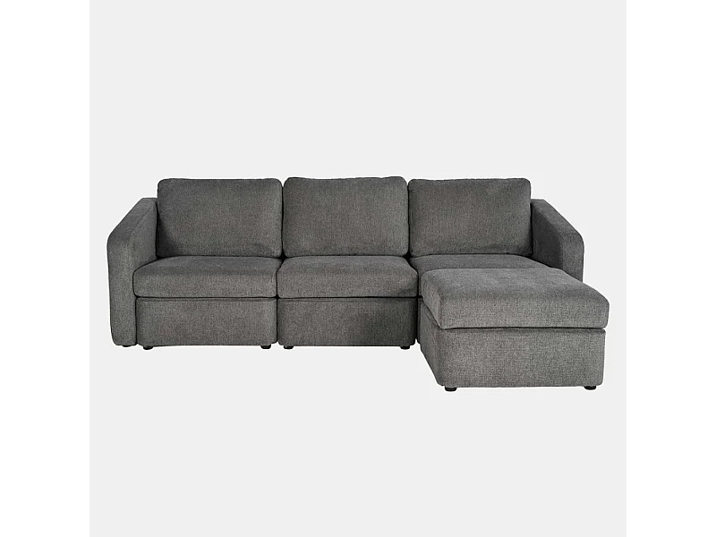 Sofá Modular 3 Lugares Cinza Escuro com Pufe - Confortável e Elegante