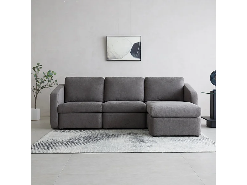 Modulaire 3-Zitsbank Donkergrijs met Poef - Comfortabel en Elegant