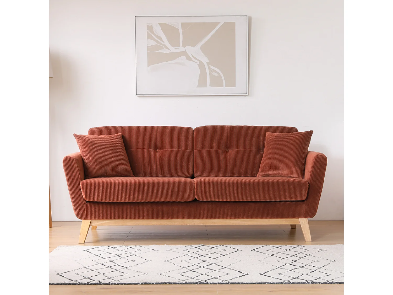 Canapé scandinave 3 places en velours côtelé terracotta HOGA